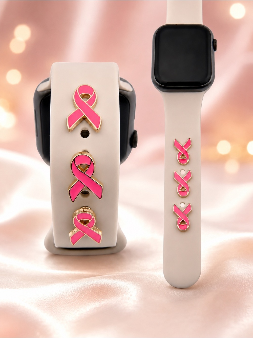 Pink Enamel Awareness Ribbon Brooch with Gold Trim